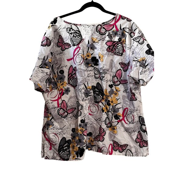 Butterfly & Floral Pattern Womens Scrub Top 3XL By Scrub H.Q. 100% Cotton - Picture 6 of 8